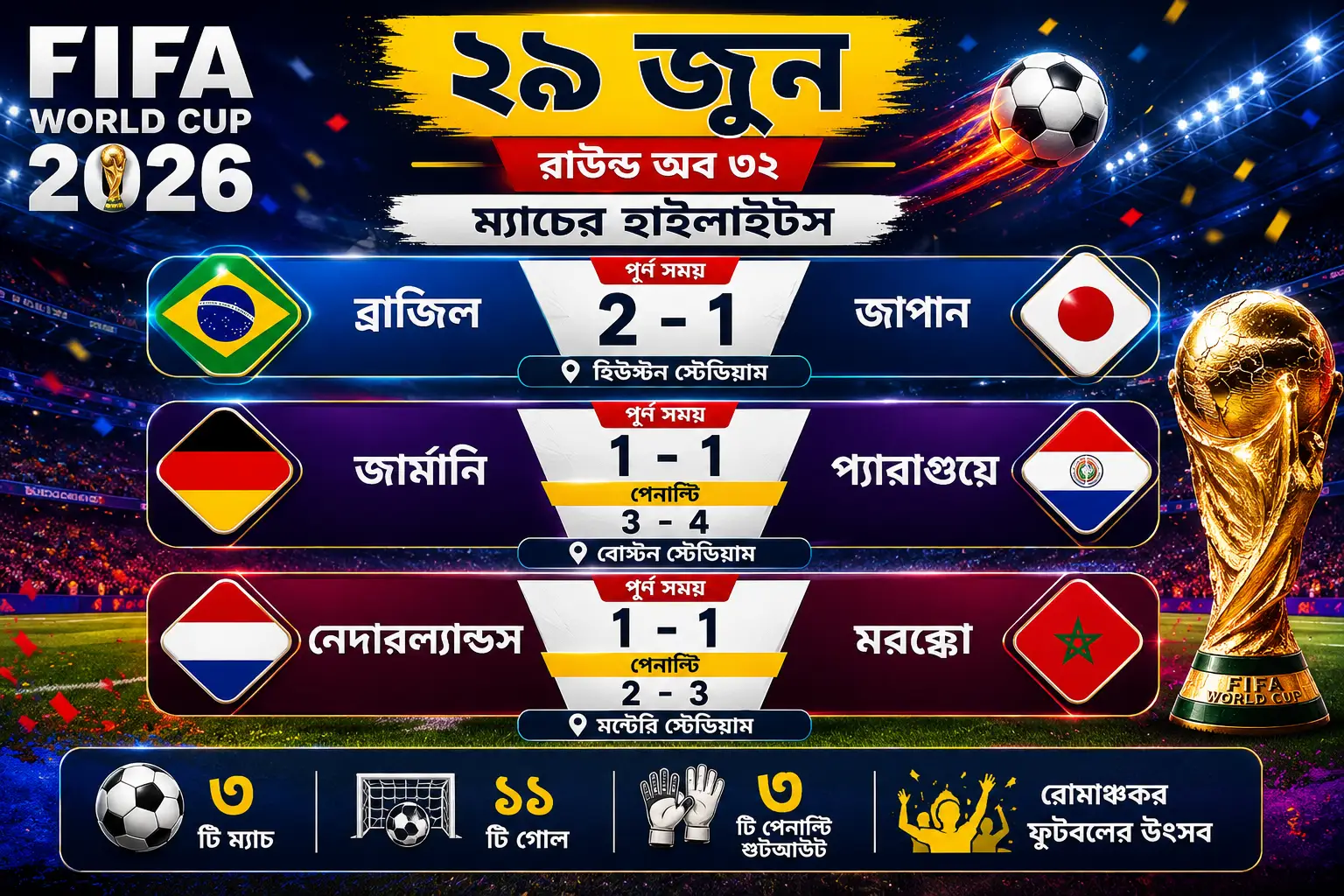 ২০২৬ ফিফা বিশ্বকাপ: ২৯ জুনের ম্যাচের হাইলাইটস ও সর্বশেষ খবর